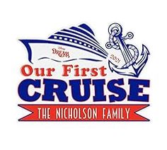 the logo for our first cruise, the nicholason family is shown in blue and red