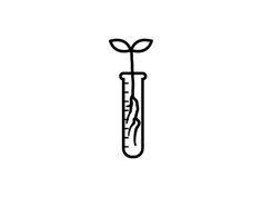 a black and white line drawing of a test tube with a plant growing out of it