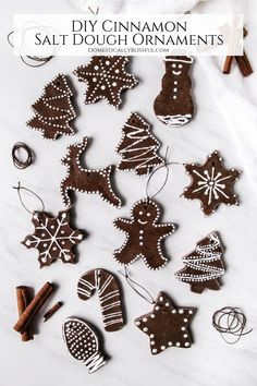 homemade salt dough ornaments with cinnamon sticks on the side and text overlay that reads diy cinnamon salt dough ornaments