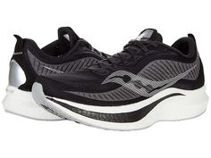 Saucony Endorphin Speed 2 - Men's Shoes : Black/White : The Saucony Endorphin Speed 2 is a handsome low-top sneaker fixed with a cushy insole and a classic white rubber sole. Pull tab for easy on/off access. Foam padding placed around your ankle collar under the tongue for an incredibly comfortable fit feel. Engineered mesh for structure, stretch and enhanced breathability. Traditional lace closure for a secure fit. Generously cushioned footbed for all-day comfort. Shock-absorbing lightweight mi Speed Workout, Mens Shoes Black, Black Shoes Women, Hoka Running Shoes, Classic White, Work Boots, How To Run Longer, Top Sneakers, Athletic Shoes