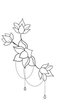 a line drawing of a branch with leaves and drops hanging from it's stems