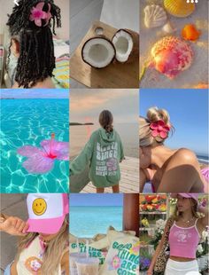 the collage has pictures of people in different outfits and hair styles, including coconuts