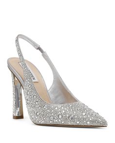 Steve Madden Women's Fete Embellished Slingback Pumps Glamorous Sparkling Slingback Pumps, Luxury Rhinestone Slingback Pumps For Gala, Luxury Rhinestone Slingback Pumps, Glamorous Embellished Slingback Pumps For Gala, Glamorous Crystal-embellished Slingback Pumps For Formal Occasions, Elegant Crystal-embellished Heels For Dinner, Chic Silver Slingback Pumps With Rhinestones, Embellished Slingback Heels For Gala, Embellished Silver Slingback Heels