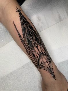 European cathederal inspired tattoo done by the wonderful Cat Gavin in Dublin, Ireland Cathedral Tattoo Sleeve, Cologne Cathedral Tattoo, Gothic Building Tattoo, Neo Gothic Tattoo, Cathedral Tattoos, Cathedral Tattoo Design, Gothic Church Tattoo, Gothic Ornament Tattoo, Architectural Tattoo