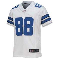 When CeeDee Lamb is on the field, opposing teams take notice, so help your youngster show some love for one of the top players in the NFL with this exclusive Dallas Cowboys Game jersey from Nike. Complete with mesh panels for extra breathability, this jersey replicates the authentic one that CeeDee Lamb wears every Sunday, giving your young fan the perfect piece of gear for every Dallas Cowboys game this season. Nike Game Jersey Color Style: White Machine wash Short sleeve Imported Mesh side pan Nike Football Season Jersey With Team Name, Nike Jersey With Team Name For Football Season, Nike Football Season Jersey, White Nike Jersey For Fan Gear, White Mascot Tops For Team Spirit, White Nike Jersey For Sports Events, Nike White Jersey For Fan Gear, Sporty White Tops With Mascot, Nike White Jersey With Team Name