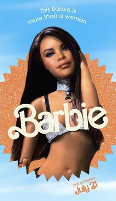 a barbie doll with the words barbie on it's chest and an image of a woman