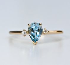 Pear Aquamarine Engagement Ring with Diamonds Anniversary Rings For Her, March Birthstone Ring, Handmade Engagement Rings, Aquamarine Engagement Ring, Wedding Rings Solitaire, Aquamarine Jewelry, Aquamarine Ring, Gemstone Engagement, March Birthstone