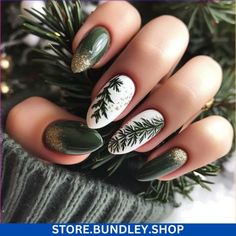 Blue Nails Ideas Winter, Woodsy Nails, Nails With Trees, Winter Nail Ideas Gel, Gelx Inspo Nails, Nail Art Designs Winter, Christmas Winter Nails, Christmas Nail Inspo, Winter Nails Christmas