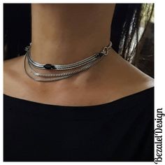 "♦ A beautiful layering chains choker necklace, made of silver-plated brass in very high quality. SIZE Length : 11.8\"(30cm) up to 15.8\" (45cm)( The size refres to the first chain) width necklace: 1.18\" (3 cm) ♦ This piece of jewelry is perfect as a gift for yourself, for a wedding day, Valentine's day or a birthday. If you're interested in sending a gift to a third party, just write your message to the recipient and I will do so with joy. ♦ The jewel will be sent by registered mail (to some c Multi Chain Bracelet, Layering Jewelry, Silver Rings With Stones, Necklace Layering, Seashell Necklace, Loop Earrings, Silver Choker, The Jewel, Chain Choker Necklace