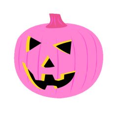 a pink pumpkin with black and yellow eyes