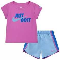 Energize Your Little Girl's Active Wardrobe With Our Sporty And Chic Nike Dri-Fit Short Sleeve Tee And Printed Shorts Set. Nike Graphic On The Chest Allover Print On Shorts Imported Set Include T-Shirt And Short Elastic Waistband Shorts Size & Fit Moisture-Wicking Dri-Fit Interlock Fabric Tee Materials & Care Moisture-Wicking Dri-Fit Microfiber Fabric Shorts Machine Washable Polyester Toddler Girl Pack Sporty Set, Aquarius Blue, Sporty Set, Nike Set, Nike Dri Fit Shorts, Kids Nike, T Shirt And Shorts, Shorts Set, Nike Dri Fit