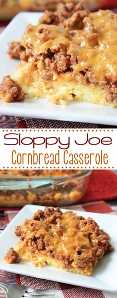 sloppy joe cornbread casserole on a white plate