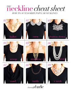 What a helpful styleguide for how to wear necklaces ! The Neckline Cheat Sheet by Charming Charlie Neckline Dress, Kandy, Mode Inspiration, Looks Style, Salwar Kameez, Passion For Fashion