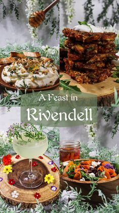 several different types of food on wooden platters with text that reads, at least in rivendeli