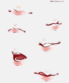 different shapes and sizes of lips with red liquid on the top, bottom and bottom