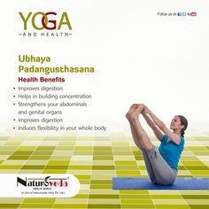 a woman is doing yoga in front of a green and white background with the words yoga and health