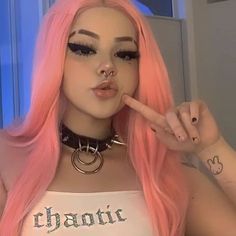 Uwu Girl Makeup, Uwu Makeup, Uwu Girl, Pink Lace Front, Alt Makeup, Alternative Makeup, Makeup Hairstyle, Pink Wig, Edgy Makeup