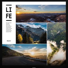 the cover of a magazine with photos of mountains and clouds in different stages of being photographed