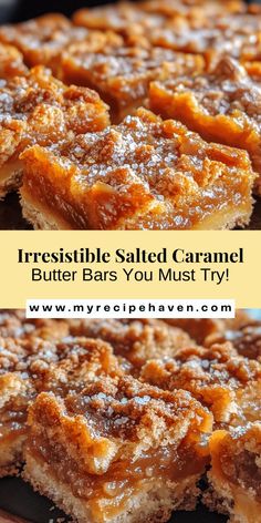 Treat yourself to the ultimate dessert experience with these Decadent Salted Caramel Butter Bars! Featuring a buttery base, rich caramel layer, and a sprinkle of sea salt, these bars are perfect for any occasion. Easy to make and irresistible, they're sure to impress at your next gathering. Serve them warm with a scoop of ice cream or a cup of coffee for the perfect pairing! Don't miss out on this delicious treat! #SaltedCaramel #DessertBars #BakingLove #SweetTreats #DeliciousDesserts Dessert Bars Recipes, Salted Caramel Desserts, Caramel Butter, Baker's Rack, Salted Caramel Brownies, Caramel Desserts, Butter Bars, Bakers Rack, Cake Bars