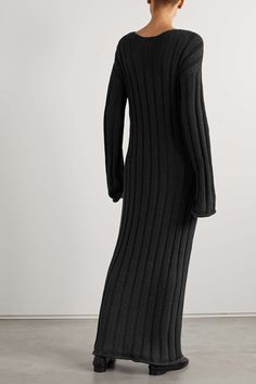 THE ROW Danielas ribbed wool-blend maxi dress | NET-A-PORTER Long Cable Knit Dress, Winter Loungewear Maxi Dress, Long Ribbed Knit Midi Dress, Winter Ribbed Maxi Dress, Elegant Chunky Knit Sweater Dress, Ribbed Long Maxi Dress For Fall, Fall Maxi Length Sweater Dress, Maxi Length Sweater Dress For Fall, Chic Knit Maxi Sweater Dress