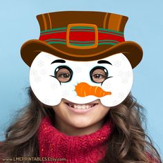 a woman wearing a white mask with a carrot on it's face and a brown hat