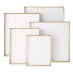 four white and gold square frames on a white background, each with an empty space in the middle