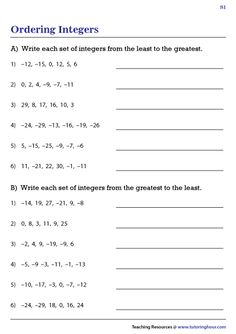 ordering numbers worksheet with answers