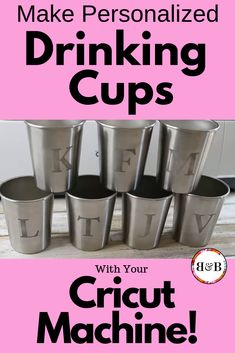 the words make personalized drinking cups with your cricut machine are shown in black and