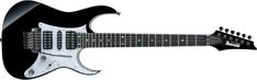 an electric guitar that is black and white