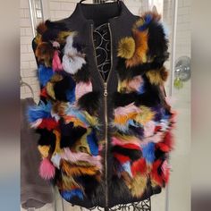 24" Length Pit To Pit 23.5" Rabbit Fur Multi Colored Vest Fitted Multicolor Winter Outerwear, Fitted Nordstrom Outerwear For Fall, Winter Multicolor Fitted Vest, Multicolor Fitted Winter Vest, Fitted Multicolor Vest For Winter, Fitted Multicolor Vest For Fall, Rabbit Fur Vest, Colorful Vest, Fur Vest