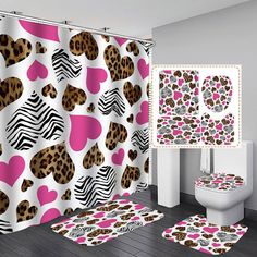 PRICES MAY VARY. 【Premium Material】Shower curtains for bathroom sets is made of 100% Polyester fabric, the bathroom mat and u type rug are made of flannel, which is comfy and colorfast, skin soft, durable 【Unique Design】Shower curtain sets with rugs are designed with advanced HD pattern printing technology, features vibrant colors and clear image, present vivid beautiful flower image, make your room more fresh and have a new look 【Easy To Install】Bathroom curtains shower set provide you with 12 Leopard Print Bathroom, Apartment Decorating Living, Bathroom Shower Curtain Sets, Bad Set, Shower Rods, Bright Bathroom, Bathroom Partitions, Toilet Lid Cover, Toilet Mat