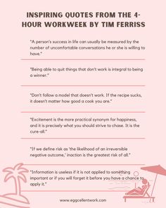 Overwhelmed by your current work situation? These powerful 4 hour work week quotes challenge conventional thinking about productivity and fulfillment. Save this pin for a dose of inspiration whenever you're ready to reimagine your professional life. The 4 Hour Work Week, Top Quotes, 4 Hours