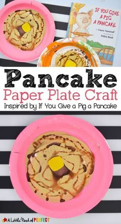 two plates with pancakes on them and the words pancake paper plate craft inside it