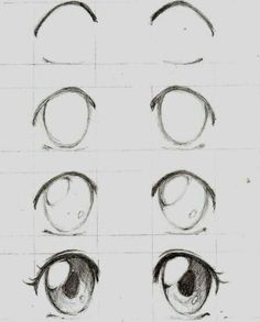 the steps to draw an anime eye step by step drawing for beginners, with eyes drawn