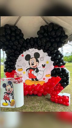 mickey mouse balloon decoration at a birthday party