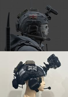 two different views of the same helmet and headgear