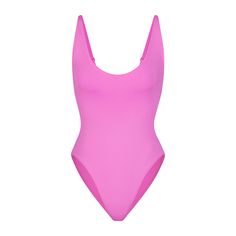 SIGNATURE SWIM SCOOP NECK ONE PIECE | NEON ORCHID Pink Swimwear With Moderate Back Coverage For Summer, Pink Seamless Bodysuit For Poolside, Pink Scoop Neck Swimwear For Beach, Pink Seamless Scoop Neck Swimwear, Clothes Collection, Shapewear, Onyx, Adjustable Straps, Scoop Neck