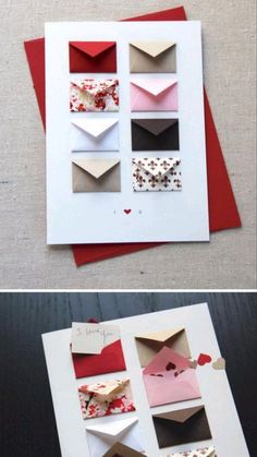 some folded up cards with hearts on them