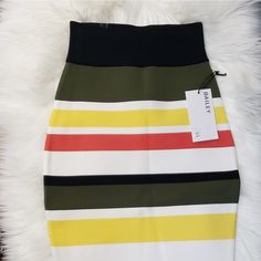 Brand: Bailey 44 Size: Xs Details: Banded Elasticized Waits Multicolor Stripe Pattern Throughout- Ribbed Knit Construction. Imported. Retai $178+ Tax Fiber Content: 64% Rayon 30% Nylon 2% Elastane Measurements Approx: Leght 27" Waist 10" Hips 14" Care: Dry Clean Additional Info: This Style Fits True To Size Bundle To Save Make Me An Offer If You Have Any Questions Please Feel Free To Ask Me. Thank You. Chic Fitted Color Block Skirt, Fitted Multicolor Color Block Skirt, Sweater Skirt, Stripe Sweater, Stripes Pattern, Ribbed Knit, Womens Skirt, Knitting, Women Shopping