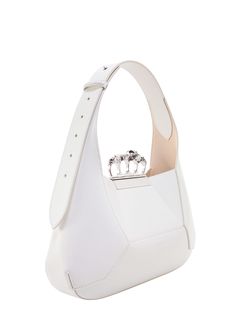 100% Calf leather Luxury White Double Handle Hobo Bag, Luxury Modern White Hobo Bag, Luxury White Hobo Bag With Detachable Handle, Luxury White Hobo Bag With Leather Handles, Alexander Mcqueen Hobo Bag, Swarovski Crystal Rings, Sneaker Wedge, Hobo Bag, Luxury Retail