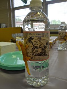 a bottle of water sitting on top of a table