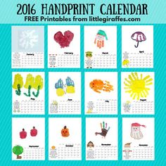 a calendar with handprints on it for children's arts and craft projects