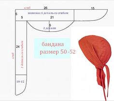 an image of a red head scarf with measurements for the length and width on it