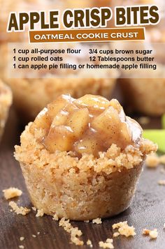 apple crisp bites with oatmeal cookie crumbs in the middle on a wooden surface