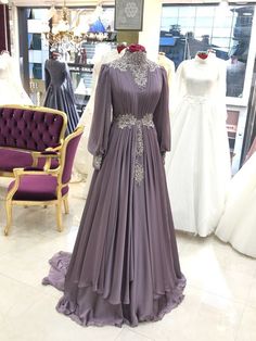 Modest Muslim Formal Occasion Dresses Long Sleeves Islamic Purple Chiffon Evening Dress, Purple Chiffon Dress For Wedding, Purple Chiffon Wedding Dress, Elegant Purple Chiffon Gown, Purple Georgette Formal Dress, Purple Georgette Dress For Formal Occasions, Chiffon Long Sleeve Evening Gown, Elegant Georgette Dress For Ceremony, Long Sleeve Organza Dress For Ceremony