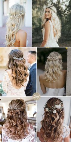 wedding hairstyle ideas with flower crown cover up Wedding Hairstyles With Crown, Wedding Hair Half, Wedding Hair Up, Hairstyles Homecoming, Flower Crown Hairstyle, Beach Wedding Hair, Long Hair Wedding Styles, Homecoming Hair Down