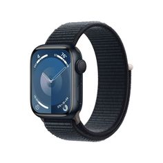 the apple watch series 4 is shown in black with a blue face and dark strap