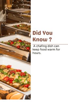 an advertisement for a buffet with different types of food in trays on the table