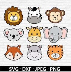 different kinds of animal heads on a white background with the words svg dxf png