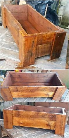 two wooden boxes sitting on top of each other in the process of being made into planters